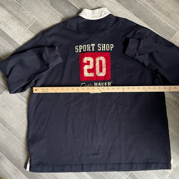 Vintage Eddie BauerMens XXL Faded Spell Out Heavyweight Long Sleeve Rugby Polo - Picture 7 of 7